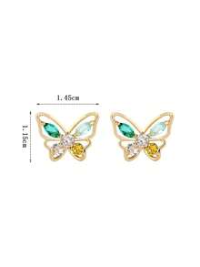Kpop Corea Dulces Bonitos Pendientes de mariposa con stpiezas para mujeres niñas Verde rosa Cristal CZ Mini Pendientes elegantes de Bricons - oro rosa - Ver 9