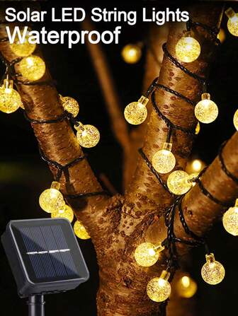 1pc Solar Panel Power Waterproof Led Light String 20/50/100 Lights 5m/7m/12m ,8 Light Modes Crystal Ball Solar Fairy Light Outdoor Holiday Garden Patio Party Courtyard Decorative Lighting (Warm White) Fall Decor House Decor Outdoor Decor