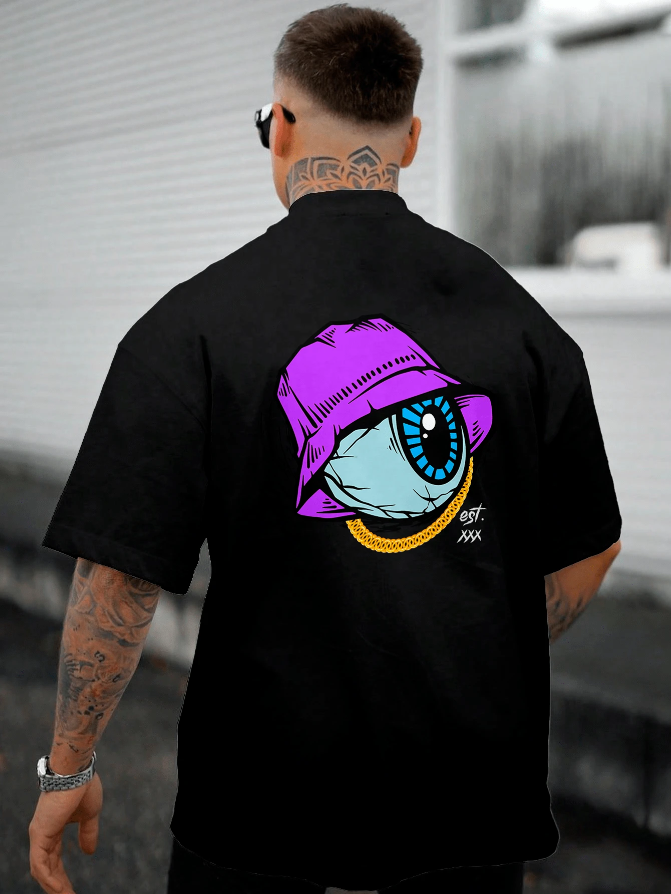 Camiseta Camisa Oversized Grande Musculação Algodão Casual Treino Academia Eye - Preto - Visão 1