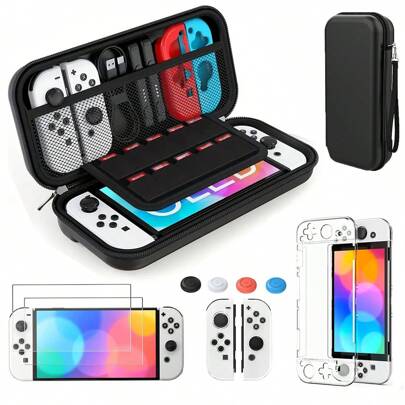 Switch OLED Case Compatible With Switch OLED Model 2021, 9 In 1 Accessories Compatible With Switch OLED Model With Dockable Protective Case, HD Screen Protector And 4 Pcs Thumb Grip Caps Accessories