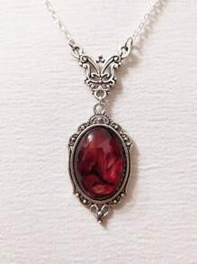 1pc Gothic Vintage Red Quartz Crystal Necklace Butterfly Necklace Vampire Relief Witch Jewelry Accessories Vintage Choke Necklace