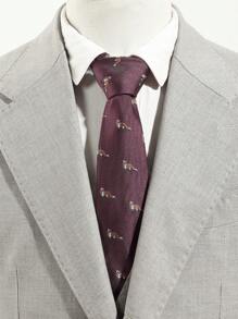 1pc Men's Fashionable Fox Patterned Thick Necktie For Fun Animal-Lovers, Suitable For Parties Or Gifts Casual - Red - View 2