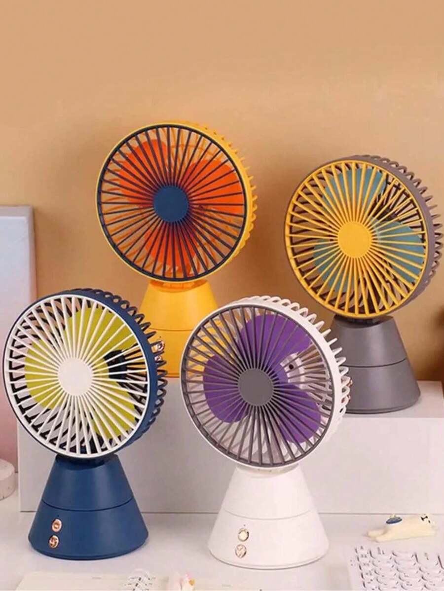 VENTILADOR PARA RECAMARA , CON BASE DE CONO, Mini Ventilador Recargable, Ventilador De Escritorio Oscilante De 3 Velocidades, Ventilador De Escritorio Antideslizante Para El Hogar, Ventilador Ajustable Con Luz Para Verano, Clima Cálido - Multicolor - Ver 1