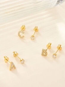 S925純銀26個字母和單個字母對稱耳環迷你名字簡約耳環,適用於女性和男性日常搭配 - 金黃色 - 查看 7