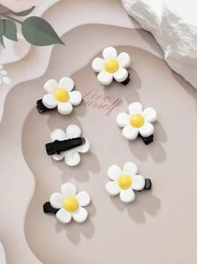 6pcs Set Elegant Simple Daisy Flower Hair Clip, Cute Kids Hair Accessory