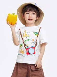 Balabala Kleine Jungen Kurzarm T-Shirt mit Cartoon Motiv, Sommer Oberteil - Weiss - Übersicht 1