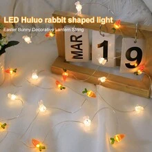 3米led銅線兔&胡蘿蔔造型復活節裝飾燈串,配有3d電池盒,適用於復活節房間&臥室裝飾