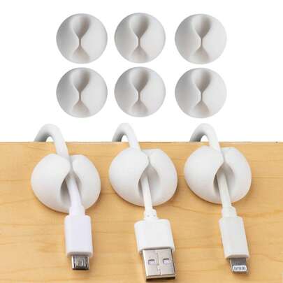 6pcs Cable Clips Organizer For Phone Charging Cable, Cable Holder Desktop,Cord Clips For Computer,Charging Cable,USB Cable,Mouse,Headphone Cable,Office, Nightstand,Table,Cubicle,Ect.( 6 White) Cable Organizer