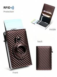 新款碳纤维侧推式 Airtag 自动弹出卡夹，适用于男士，跨境 RFID 防盗，适用于追踪器，多卡槽钱包