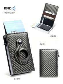 新款碳纤维侧推式 Airtag 自动弹出卡夹，适用于男士，跨境 RFID 防盗，适用于追踪器，多卡槽钱包