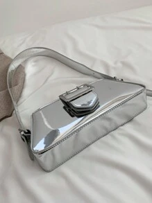 Yogodlns 亮银色包纯色腋下包简约银色百搭多功能腋下包漆皮钱包，小众设计，蒸汽朋克，哥特式，Y2K 女士单肩包，酷女孩街头装，非常适合音乐节 - 銀色 - 查看 10