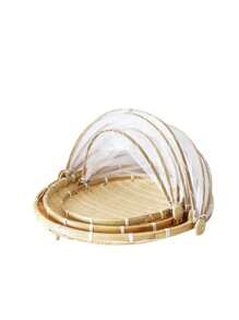 1pc Bamboo Product Insect-Proof Cover Basket For Sun-Drying, Farming, Sifting, Storage, Bread, Fruit With Net