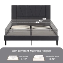 Flolinda Full Size Bed Frame Upholstered Platform With Complete Headboard And Strong Wooden Slats, No Box Spring Needed, Easy Assembly - 深灰色 - 查看 4