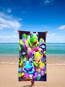 1pc Cartoon Frog Printed Beach Towel/Bath Towel - Multicolor - View 2