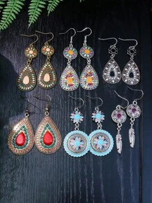 TopHanqi 12 Cặp Hoa tai dạng lủng lẳng phong cách Bohemian kỳ nghỉ cổ điển với những giọt tròn và hoa, thủ công sơn dầu nhiều màu dành cho phụ nữ đeo trong cuộc sống hàng ngày, công việc, du lịch, tiệc tùng, lễ kỷ niệm, v.v. Thanh lịch, đáng yêu và sống động, phù hợp với trang phục thường ngày, phong cách đường phố và đi làm ngày lễ tình nhân - Nhiều màu - Xem 4