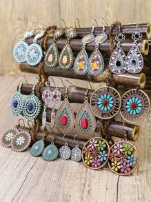 TopHanqi 12 Cặp Hoa tai dạng lủng lẳng phong cách Bohemian kỳ nghỉ cổ điển với những giọt tròn và hoa, thủ công sơn dầu nhiều màu dành cho phụ nữ đeo trong cuộc sống hàng ngày, công việc, du lịch, tiệc tùng, lễ kỷ niệm, v.v. Thanh lịch, đáng yêu và sống động, phù hợp với trang phục thường ngày, phong cách đường phố và đi làm ngày lễ tình nhân - Nhiều màu - Xem 2