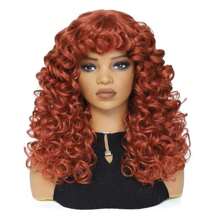 DZfirst 合成耐热假发 弹性卷发 带刘海假发 铜姜色 18 英寸化纤假发 刘海假发 日常使用 易于佩戴 适合初学者 弹性蓬松大卷发假发 - 臟橘色 - 查看 3