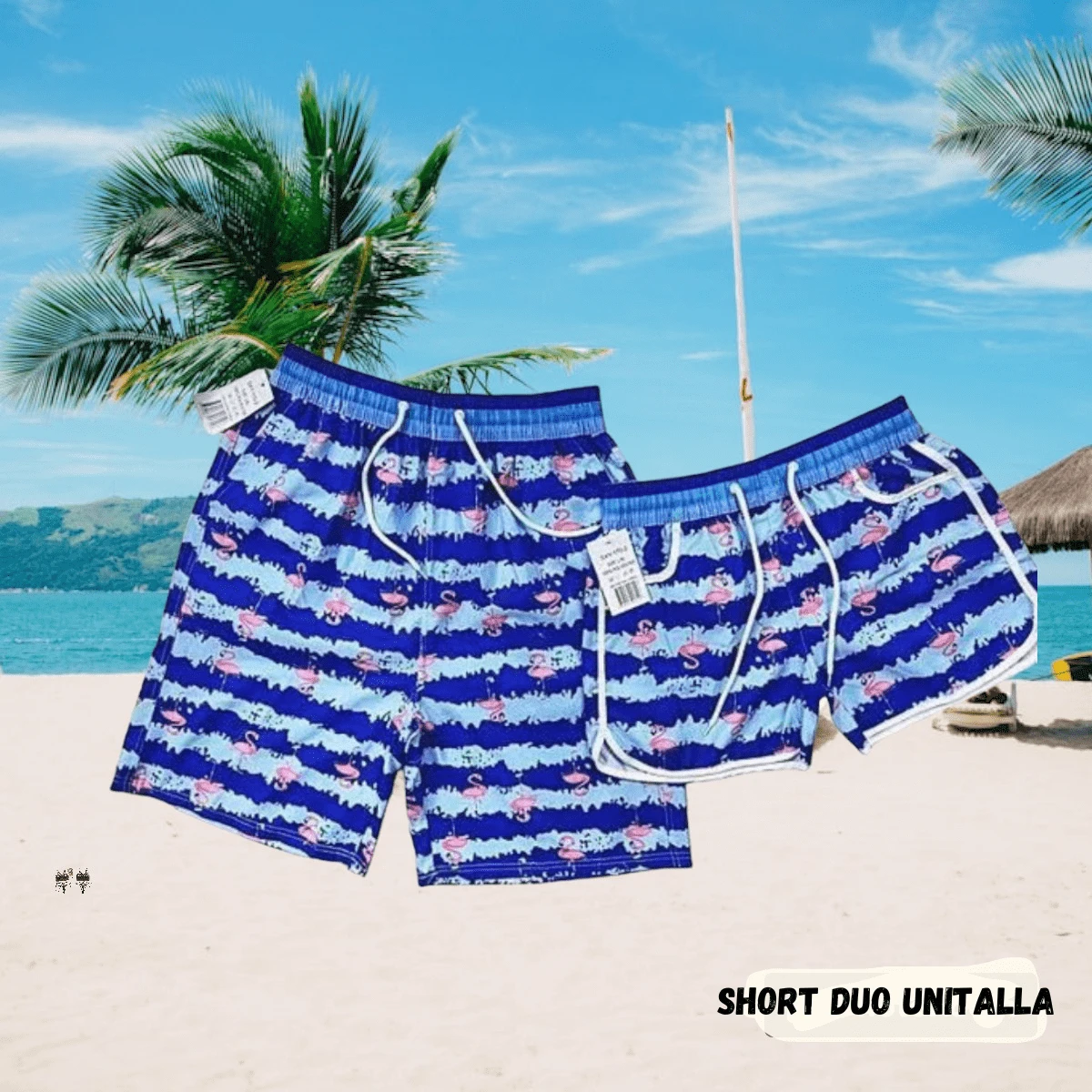 2 Short Traje De Baño Duo Pareja Mujer y Hombre Unitalla LEODY king - Azul - Ver 1