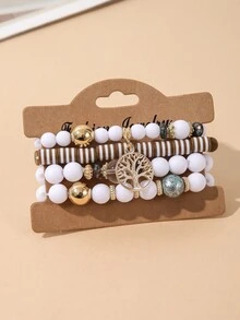 4pcs Boho Đời sống Cây Vật rủ xuống Vòng tay , Ngọt ngào dễ thương Nhiều màu Acrylic Sọc Kết cườm Co giãn Bộ vòng đeo tay Đối với phụ nữ - Nhiều màu - Xem 7