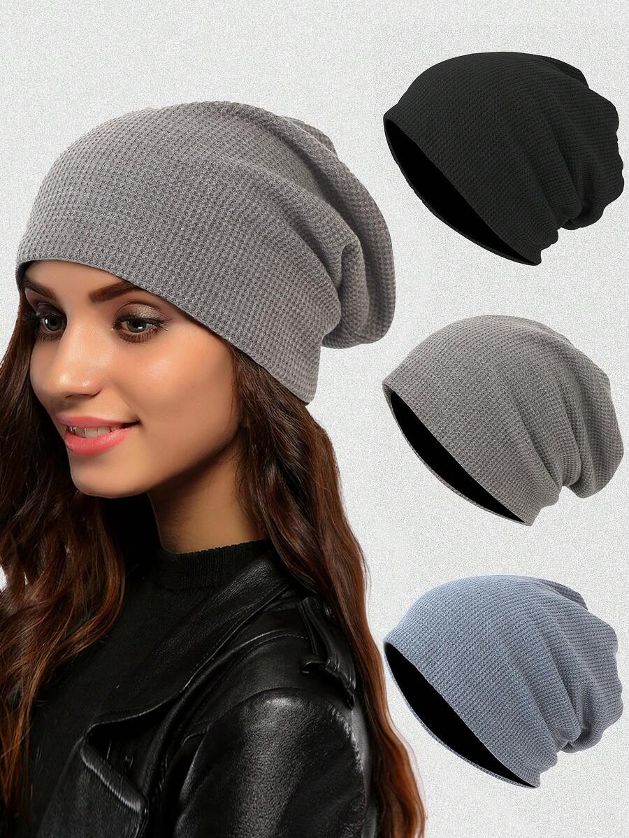 1pc Women's Black Solid Color Newsboy Cap With Grid Pattern, All-Match Fashionable Headwear Bonnet Hair Bonnet Turban - Black - View 1