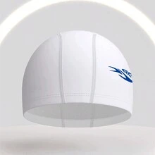 1pc Adult Unisex Cloth Swim Cap, Swimming Accessory, Black, Simple Printed Design, Breathable And Comfortable, Large Size For Long Hair Wrap - White - View 2