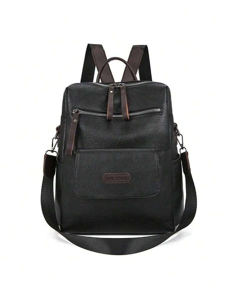 Zaino Borsa A Tracolla Multifunzionale, Zainetto In PU Retrò Per Viaggio, Borsa A Tracolla A Doppia Via Per Scuola E Lavoro | SHEIN ALIA