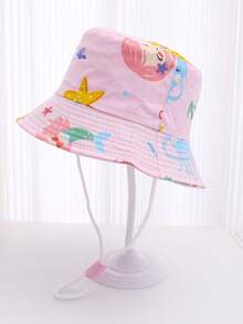 1pc Princess Pink Children's Bucket Hat With Cartoon Mermaid Pattern, Suitable For Toddler Girls For Outdoor Activities, Beach, Sun Protection - Pink - View 2
