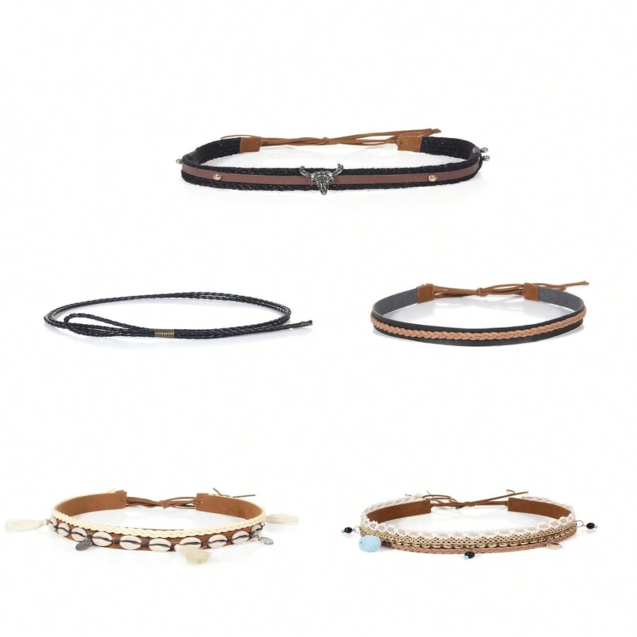 GEMVIE Boho不分男女波西米亞風格編織帽帶，適用於牛仔帽、費多拉帽、頂帽、圓頂禮帽，適合音樂會和日常穿著 - 帽帶 - 查看 1