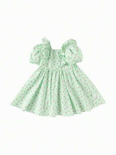 Balabala 女童夏季時尚公主裙，精美泡泡袖預訂印花