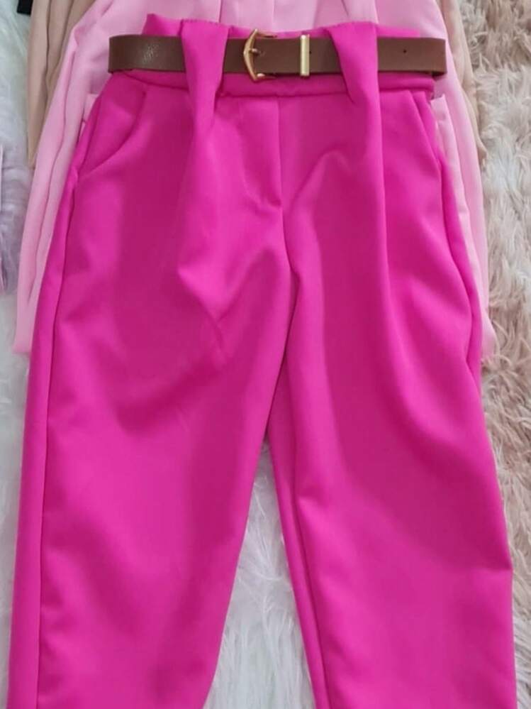 Calça Alfaiataria Infantil Menina Com Cinto Calça Social Feminina - Pink - Visão 4
