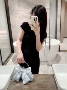 复古花卉手提包晚宴手拿包，Tready Bride Thready 新娘包，非常适合派对、婚礼、舞会、晚宴/宴会，搭配婚纱、礼服、舞会礼服、生日礼服、情人节派对礼服 - 銀色 - 查看 7