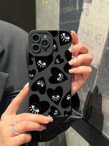 1入組心形眼睛印花手機殼，適用於蘋果15/15pro/15promax/14/14pro/14promax/11/Xr/11promax/12/13，軟式防震手機保護套 - 黑色 - 查看 3