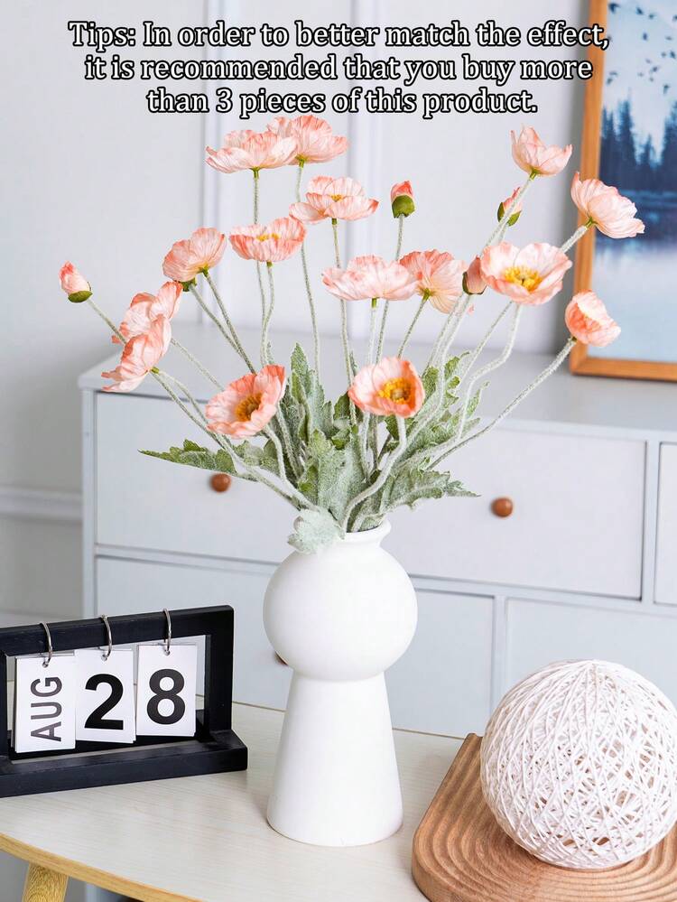 1 Artificial Artificial Flower,Poppy, 59cm Long, Each Product Comes With 4 Flowers, Plastic Artificial Plants,Green Artificial Plants,Simple And Modern Style, Can Be Bent And Does Not Fade - Used For Diy Flower Wall, Scene Layout, Living Room And Bedroom Vase Flower Arrangement, Wedding, Party, Home Decoration, Desk Stuffing.