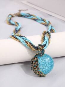 設計個性孔雀吊墜的時尚女士項鍊 - 藍色 - 查看 5