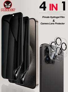 [4 Pack] 2 Pcs Privacy Soft Hydrogel Film (Not Tempered Glass) + 2 Pcs Camera Lens Protective Film Compatible With IPhone - Clear - View 2