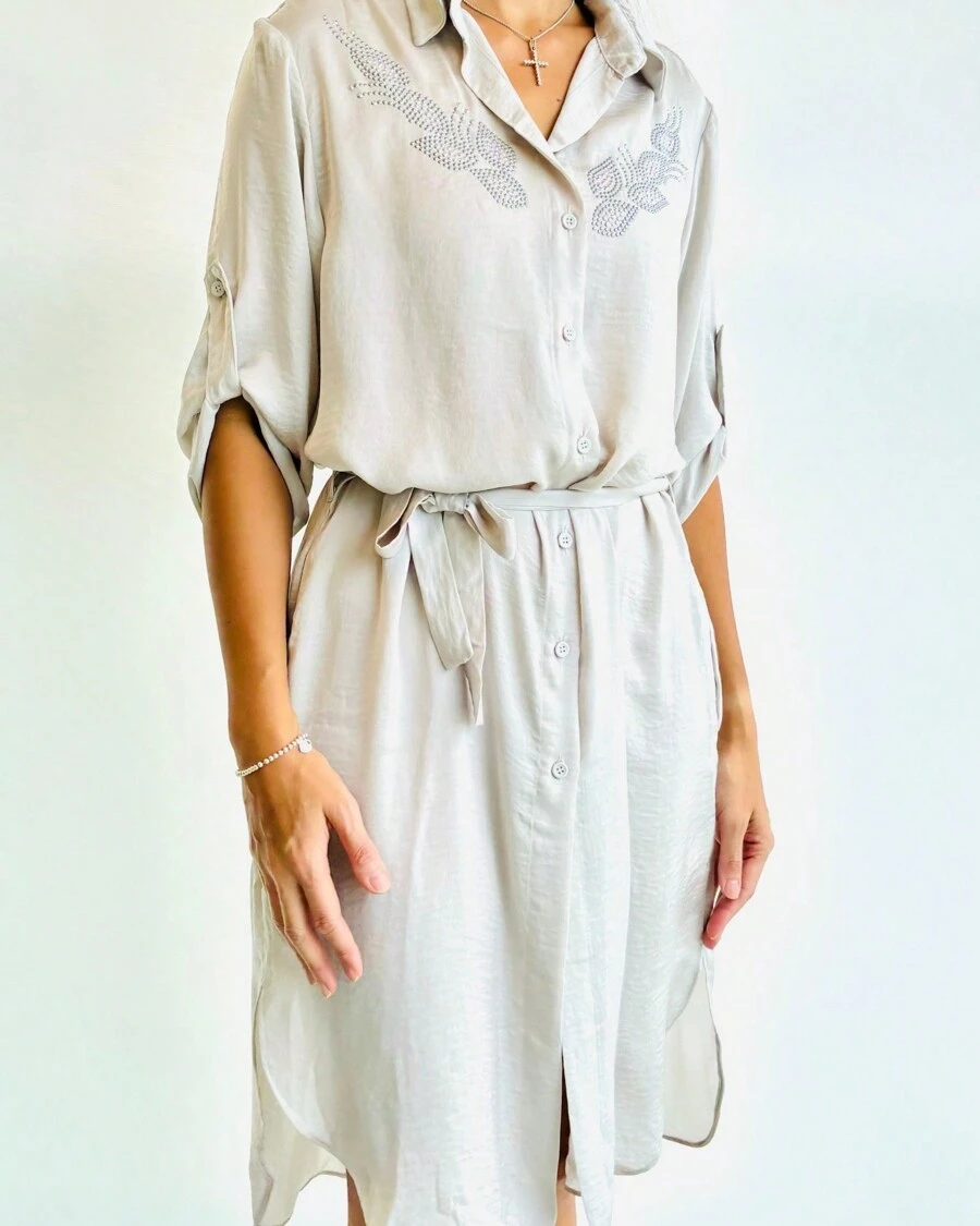 CHEMISE VESTIDO ACETINADO C/ PEDRARIAS GELO