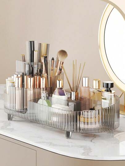 Scatola organizer per cosmetici in acrilico con portapenne rotante, contenitore per il trucco da scrivania con grande capacità per pennelli, rossetti e ombretti, porta pennelli da trucco, portagioie, pochette, porta pennelli, porta profumi, borsa portaoggetti