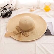 波西米亚风女式海滩草帽，超宽帽檐，防晒，度假风格，户外时尚蝴蝶结情人节