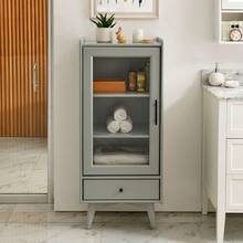 Modern Bathroom Storage Cabinet & Floor Standing Cabinet With Glass Door With Double Adjustable Shelves And One Drawer, Extra Storage Space On Top, White(19.75"*13.75"*46") - 灰色 - 查看 2