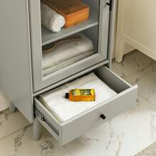 Modern Bathroom Storage Cabinet & Floor Standing Cabinet With Glass Door With Double Adjustable Shelves And One Drawer, Extra Storage Space On Top, White(19.75"*13.75"*46") - 灰色 - 查看 4