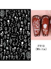 2 件 3D 黑色复古玫瑰指甲贴纸花朵图腾蛇图案多色按压指甲字母粘性指甲贴纸 DIY 经典时尚简约美甲用品女士女孩美甲装饰 - 黑色 - 查看 5