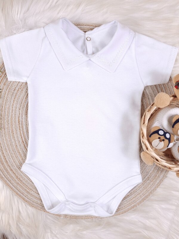 Pure & Posh Baby Body Bebê Menino Gola Bordada  Manga Curta