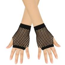 1 pieza Guantes cortos de red para mujer, estilo nocturno del club punk con multicolor, sexy, elásticos, vaciados y con moño al estilo europeo y americano