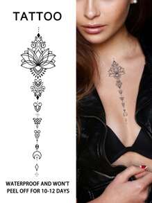 1 件梵天图腾临时纹身半永久纹身防水防汗持续 1-2 周逼真草本汁防摩擦不反光仿黑色假纹身男女适用纹身贴纸适用于手臂、胸部、腿部、腹部、腰部、手指、颈部、脊柱、现代人体艺术 - 黑色 - 查看 7