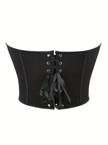 New Arrival Black Matte Textured Strapless Corset Crop Top For Women, Sexy Palace Style, Suitable For Wearing With A Dress, For Halloween - Black - View 4