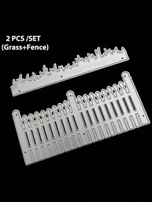 2 Piezas/set Molde De Cuchillo Con Relieve De Diseño De Pasto De Jardín Y Cerca Para Manualidades Diy - Plateado - Ver 4
