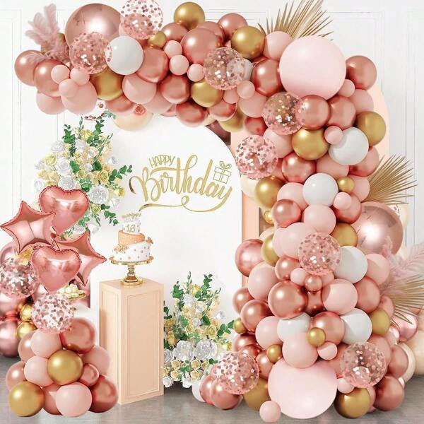 Rose Gold Balloon Garland Arch Kit, 126Pcs Rose Gold Pink White And Gold Confetti Latex Balloon For Baby Shower Wedding Birthday Graduation Anniversary Bachelorette Party Decorations, Back To School Valentine Day
