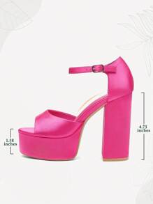 Wedding Heels For Women Chunky Platform Heels ,Ankle Strap Heeled Sandals, Open Toe Sexy Pumps Party , Valentine's Day Valentines - Hot Pink - View 6