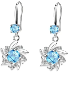 Elegant Blue Snowflake Design Water Drop Zirconia Earrings