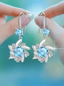 Elegant Blue Snowflake Design Water Drop Zirconia Earrings